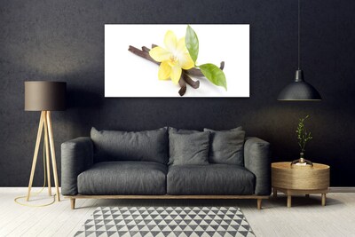 Glass Wall Art Vanilla leaves floral brown yellow green