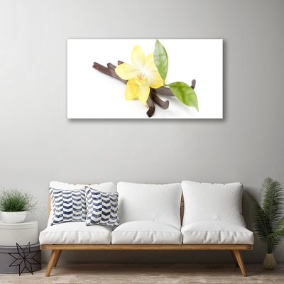 Glass Wall Art Vanilla leaves floral brown yellow green