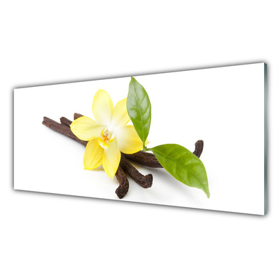 Glass Wall Art Vanilla leaves floral brown yellow green