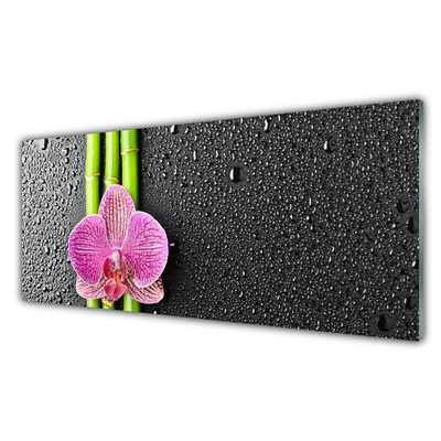 Glass Wall Art Bamboo tube flower floral green pink