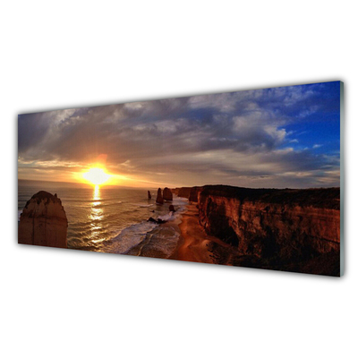 Glass print Wall art 125x50 Image Picture Sea Sun Landscape