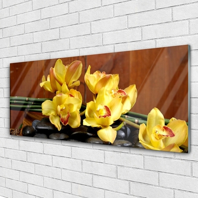 Glass Wall Art Flower stones floral yellow black