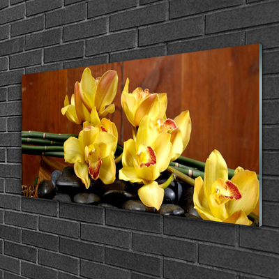 Glass Wall Art Flower stones floral yellow black