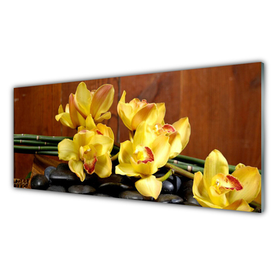 Glass Wall Art Flower stones floral yellow black