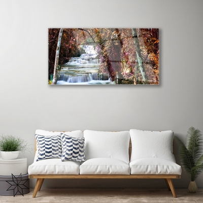 Glass Wall Art Waterfall forest nature white brown