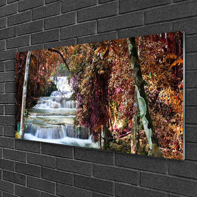 Glass Wall Art Waterfall forest nature white brown