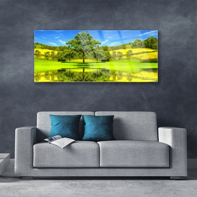 Glass Wall Art Meadow tree nature green brown