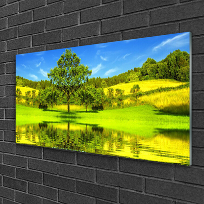 Glass Wall Art Meadow tree nature green brown