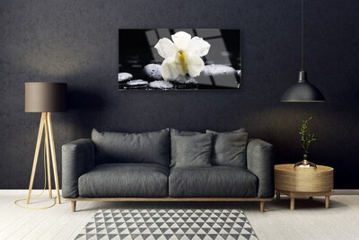 Glass Wall Art Flower stones floral white black