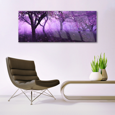 Glass Wall Art Trees nature purple pink