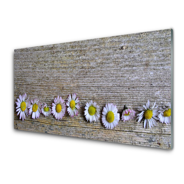 Glass Wall Art Daisy floral yellow white pink