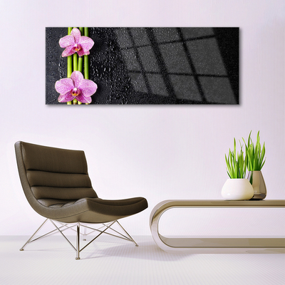 Glass Wall Art Bamboo tube flowers floral pink green
