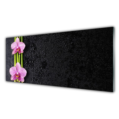 Glass Wall Art Bamboo tube flowers floral pink green