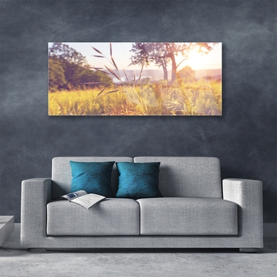 Glass Wall Art Meadow grass tree nature green brown