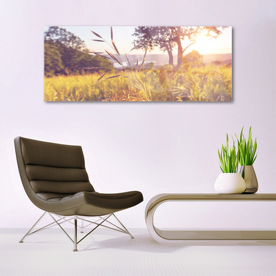 Glass Wall Art Meadow grass tree nature green brown