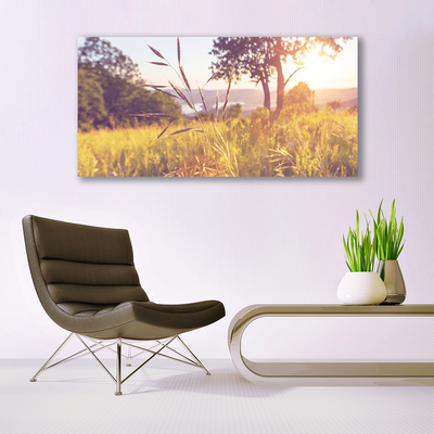 Glass Wall Art Meadow grass tree nature green brown