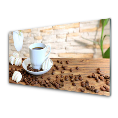 Glass Wall Art Cup coffee beans kitchen white brown