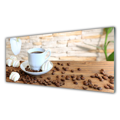 Glass Wall Art Cup coffee beans kitchen white brown
