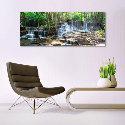 Glass Wall Art Waterfall forest nature brown green white