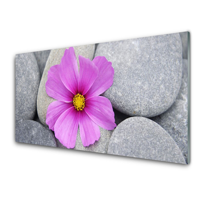 Glass Wall Art Flower stones floral pink grey