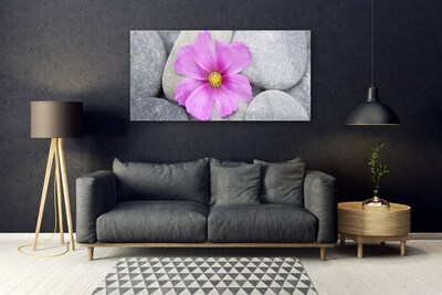 Glass Wall Art Flower stones floral pink grey