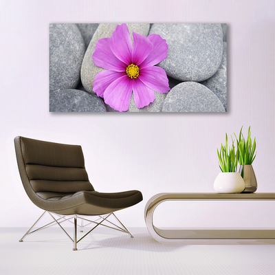 Glass Wall Art Flower stones floral pink grey