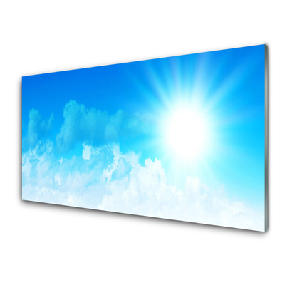 Glass Wall Art Sun heaven landscape white blue