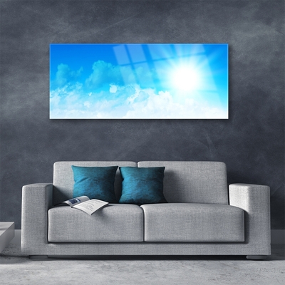 Glass Wall Art Sun heaven landscape white blue