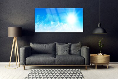 Glass Wall Art Sun heaven landscape white blue