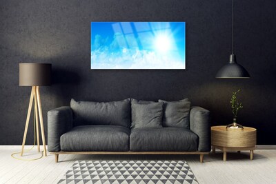 Glass Wall Art Sun heaven landscape white blue