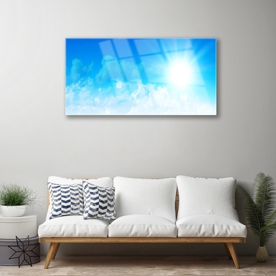 Glass Wall Art Sun heaven landscape white blue