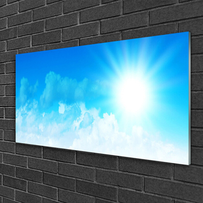 Glass Wall Art Sun heaven landscape white blue