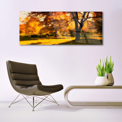 Glass Wall Art Trees nature green brown yellow