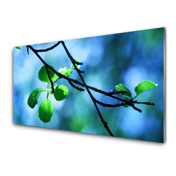 Glass Wall Art Branch leaves floral black green