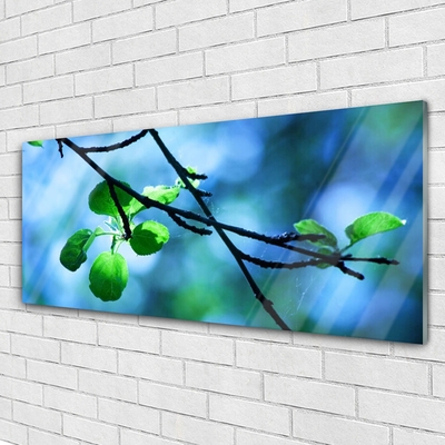 Glass Wall Art Branch leaves floral black green