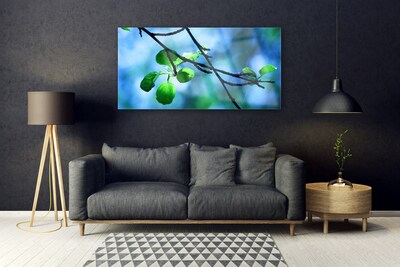 Glass Wall Art Branch leaves floral black green