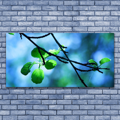 Glass Wall Art Branch leaves floral black green