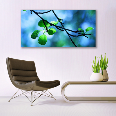 Glass Wall Art Branch leaves floral black green