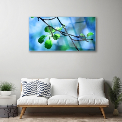 Glass Wall Art Branch leaves floral black green