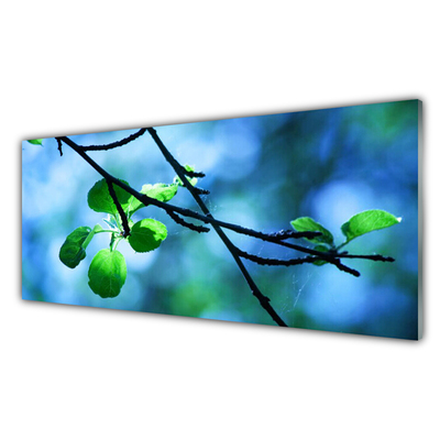 Glass Wall Art Branch leaves floral black green