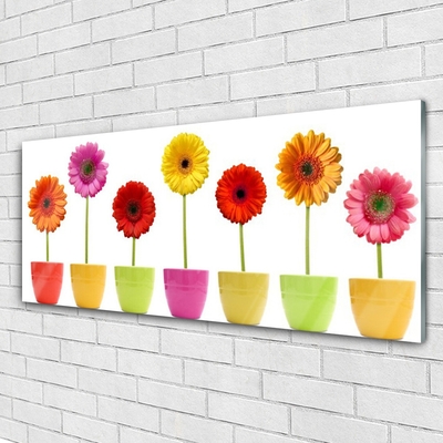 Glass Wall Art Flowers floral orange pink red yellow