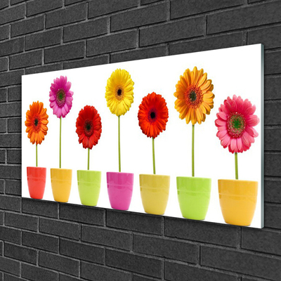 Glass Wall Art Flowers floral orange pink red yellow