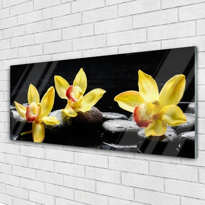 Glass Wall Art Flower stones floral green black