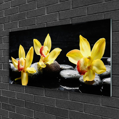 Glass Wall Art Flower stones floral green black