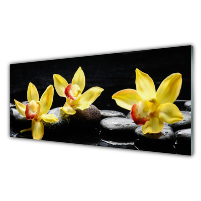 Glass Wall Art Flower stones floral green black