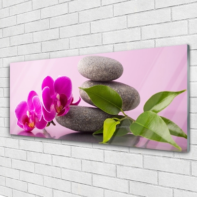 Glass Wall Art Flower stones floral pink grey