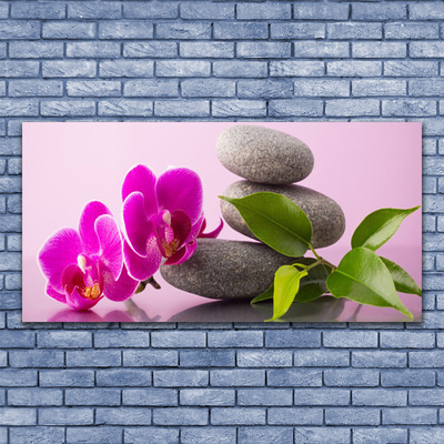 Glass Wall Art Flower stones floral pink grey