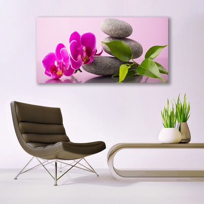 Glass Wall Art Flower stones floral pink grey