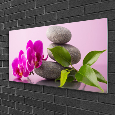 Glass Wall Art Flower stones floral pink grey