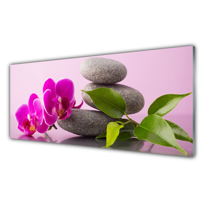 Glass Wall Art Flower stones floral pink grey